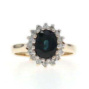 Yellow Gold Sapphire Diamond Halo Ring - 10k Oval 1.75ctw